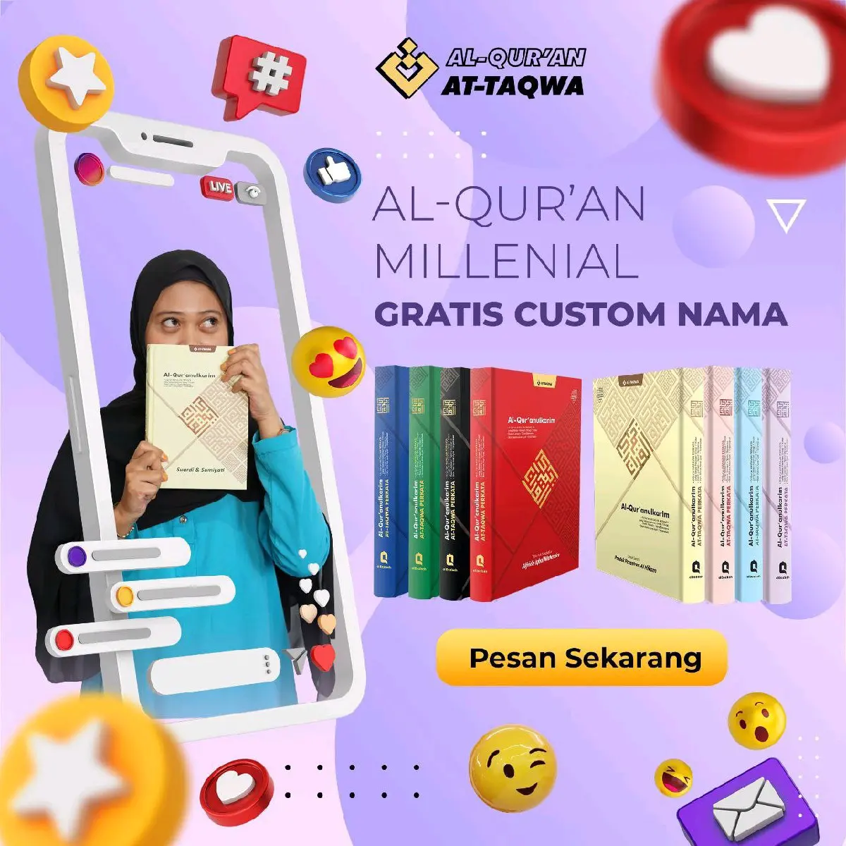 AlQuran Cover Milenial A5 Custom Nama
