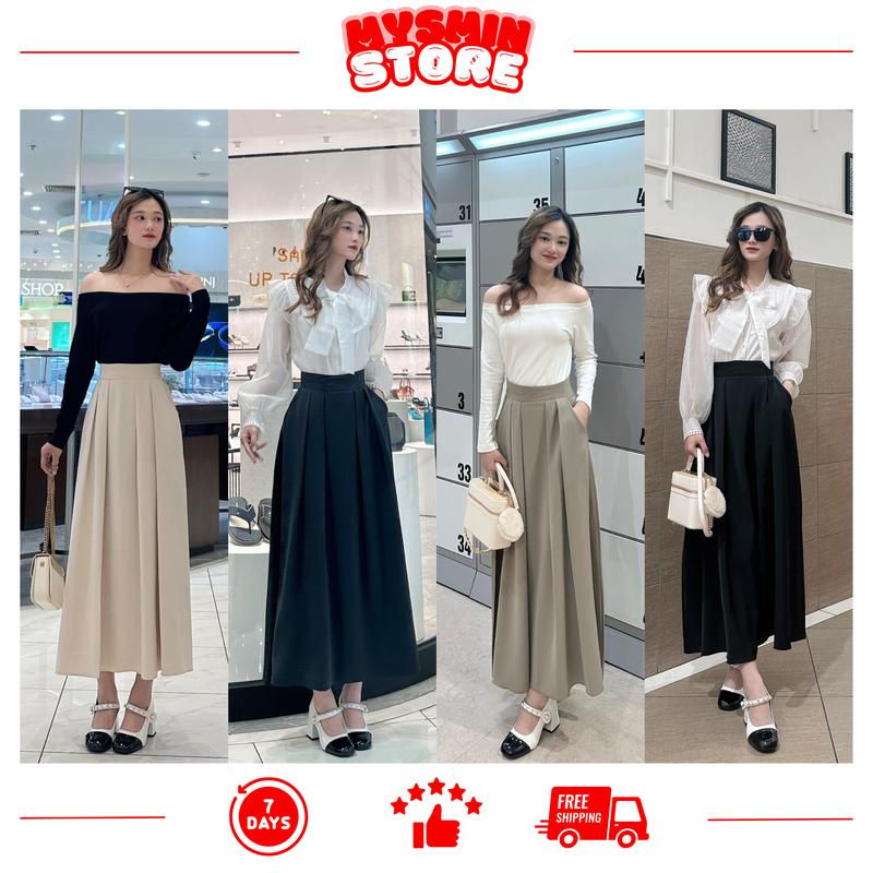 Chân váy xếp ly công sở midi dáng dài 2 phiên bản 75cm và 85cm chất vải Gold Nhật cao cấp CÓ TÚI 2 BÊN mặc đi học đi làm đi chơi đi tiệc,... - CV8899 Women Nữ Kem