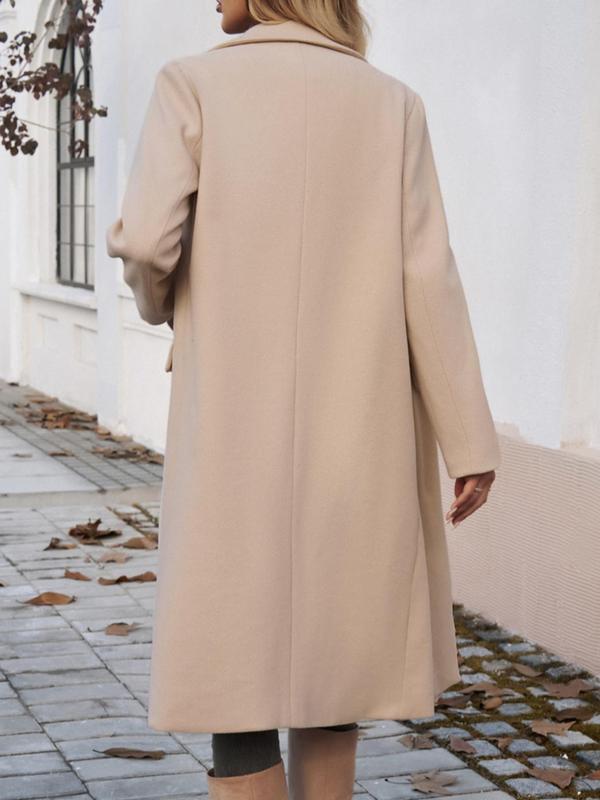Women's Solid Button Front Pocket Overcoat, Casual Long Sleeve Lapel Neckline Coat for Fall & Winter, Women's Clothing for Daily Wear 5