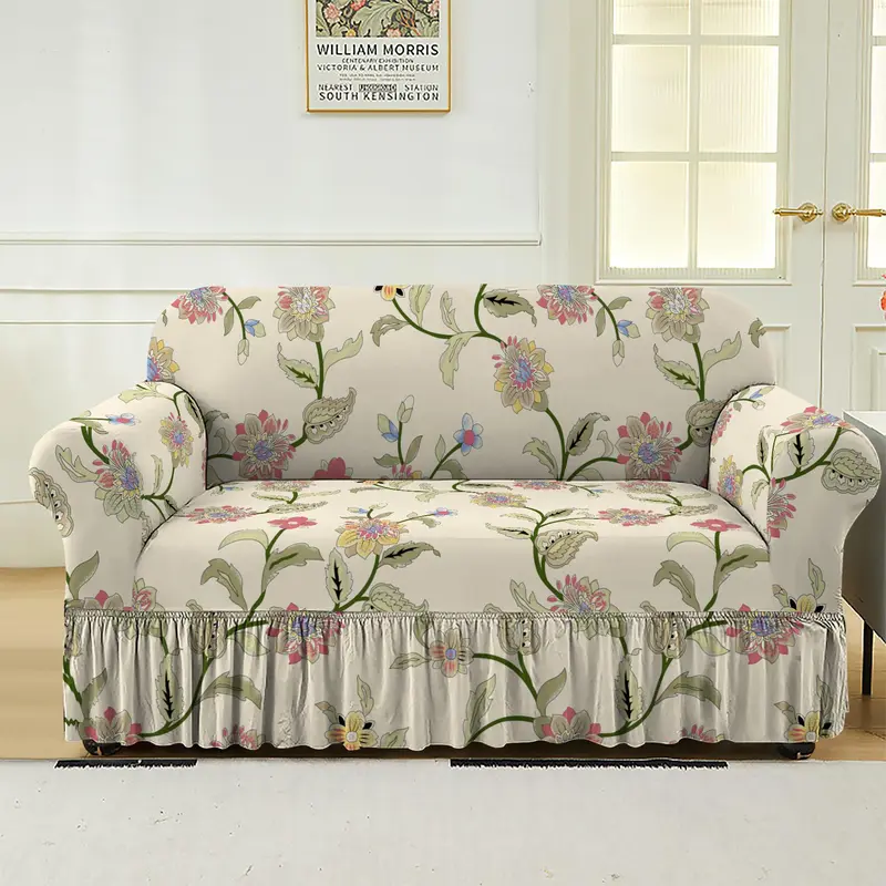 Floral Print Sofa Cover, 1 Count Sofa Slipcover with Skirt, Dustproof Sofa Protector for Home Living Room, Sofa Protector for Home Living Room 0