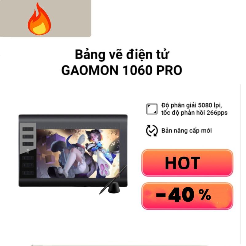  Bảng Vẽ Điện Tử Gaomon 1060PRO 10x6 inch - Nâng Cấp Mới Dùng Cho Ps Ai FL - Tặng Kèm 8 Ngòi Dự Phòng - Đèn 