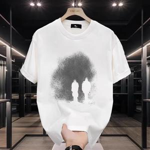 คอกลมแขนสั้นเสื้อยืดผู้ชายเทรนด์อังกฤษพิมพ์ฤดูร้อนด้านบนหลวมพร้อมขนาดเสื้อยืดผ้าฝ้ายพิมพ์เทรนด์แขนสั้น