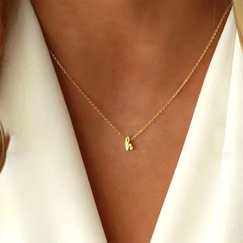 Tiktok Boom Selling Lowercase 26 English Letters Light Luxury High Sense Necklace Stainless Steel Jewelry A-Z Letter Pendant Collarbone Chain