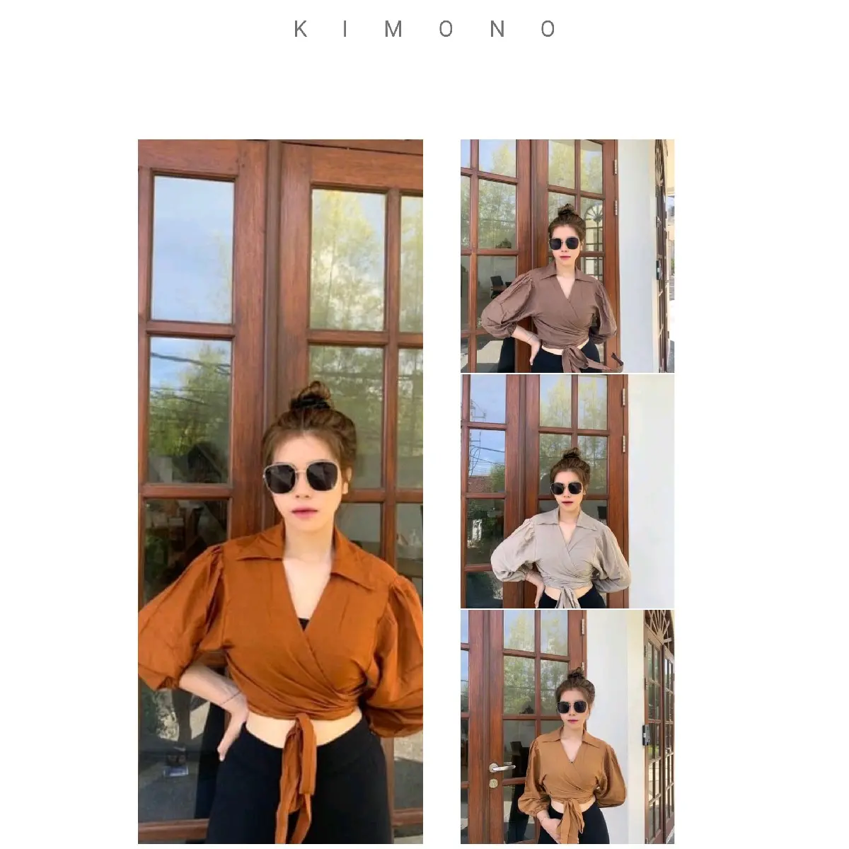 Wrap Top Kimono Polos Wanita Nyaman Panjang Atasan
