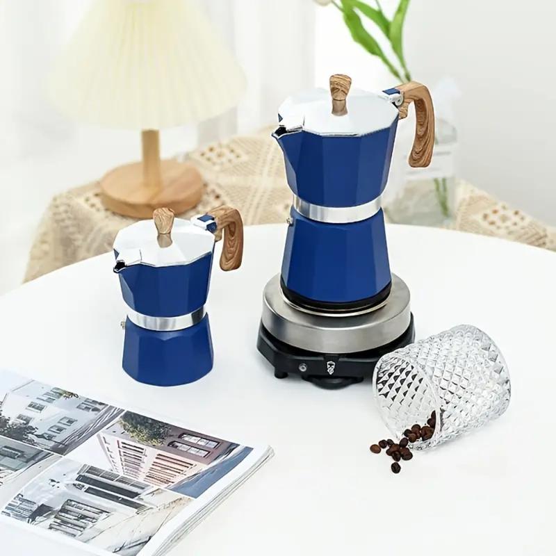 Product Introduction of Vintage Octagonal Aluminum Moka Pot 150ml/300ml Durable Brewing Coffee Pot Wood Pattern Handle Coffee Percolator Home 8