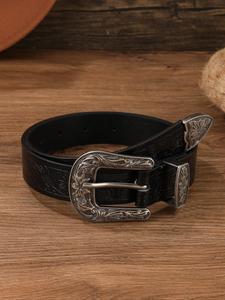 Cinturón con Hebilla Repujada Estilo Vaquero del Oeste Vintage, Cinturón de Cuero PU a la Moda para Mujeres y Hombres, Cinturón Casual para Jeans y Pantalones