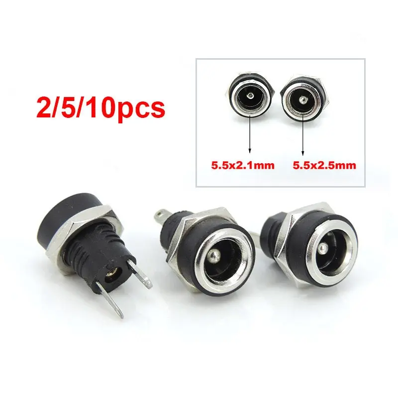 DC022b 5.5x2.1mm 5.5x2.5mm DC Female Power Jack Socket Supply Panel Mount Connector Plug Adapter 2 Terminal  SG2A