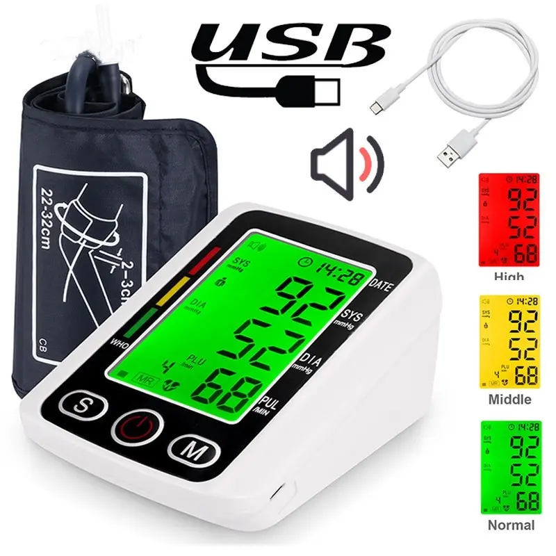 Bp Tester Advance Arm Blood Pressure Monitor Measurement Sphygmometer Charge Voice Function Fit