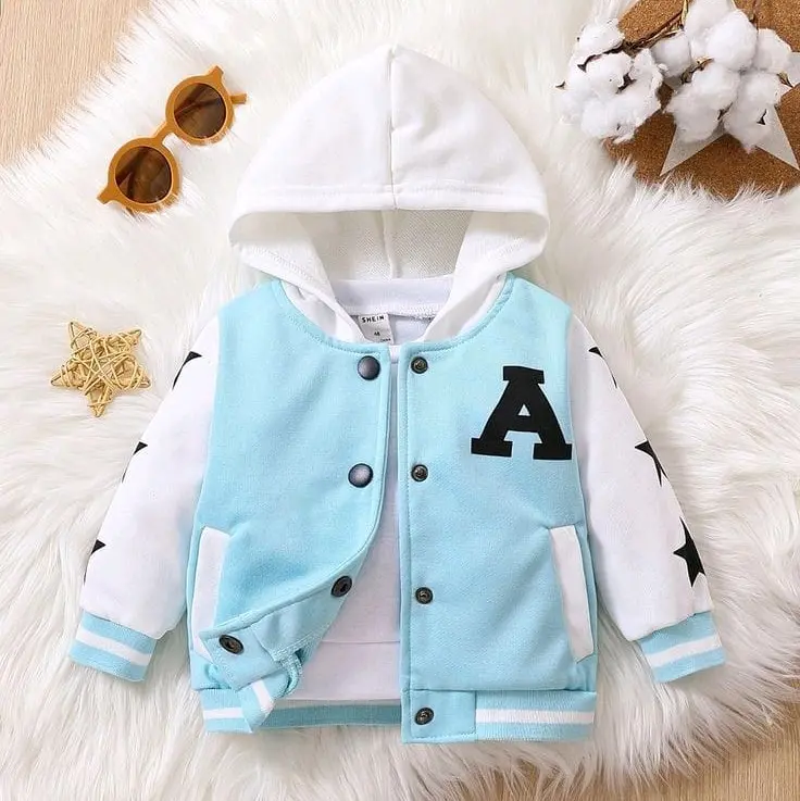 Jaket anak | Bomber Varsity Baseball Anak Perempuan BRIGHT COLOUR (1 TH -  12TH) Bayi Balita Katun Abu Biru Blue 1