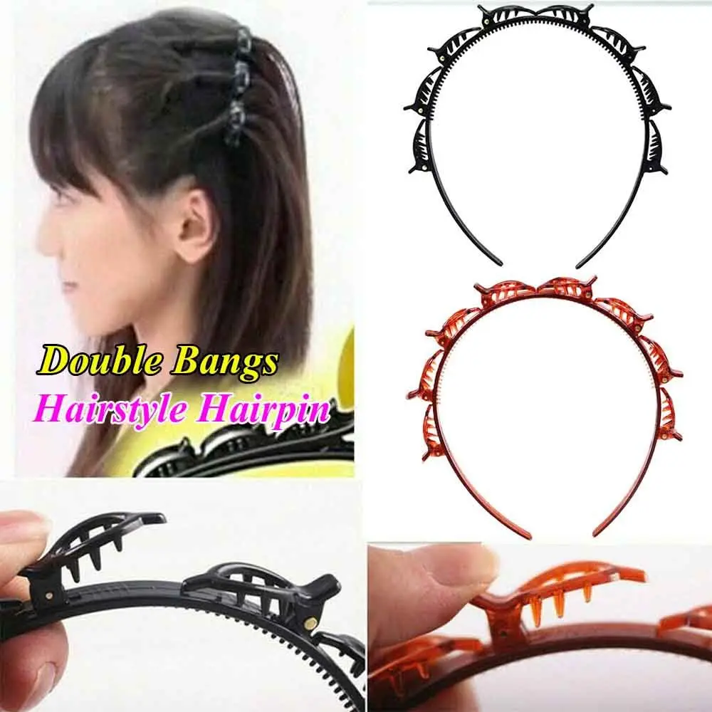 Fashion Girl Braided Hair Clip Tooth design Double Bangs Hairstyle Hairpin Hair Clip Multi-Layer Hollow Woven Twist Plait Headband