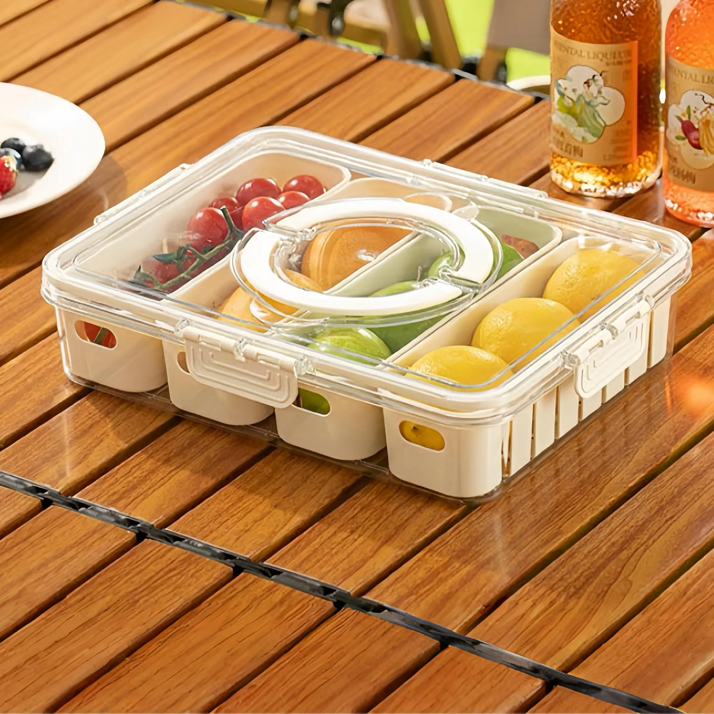 Food Storage Container, 1 Count Multi Grid Food Storage Box with Lid, Snack Box, Food Storage Organizer for Home Kitchen, Home Organizer