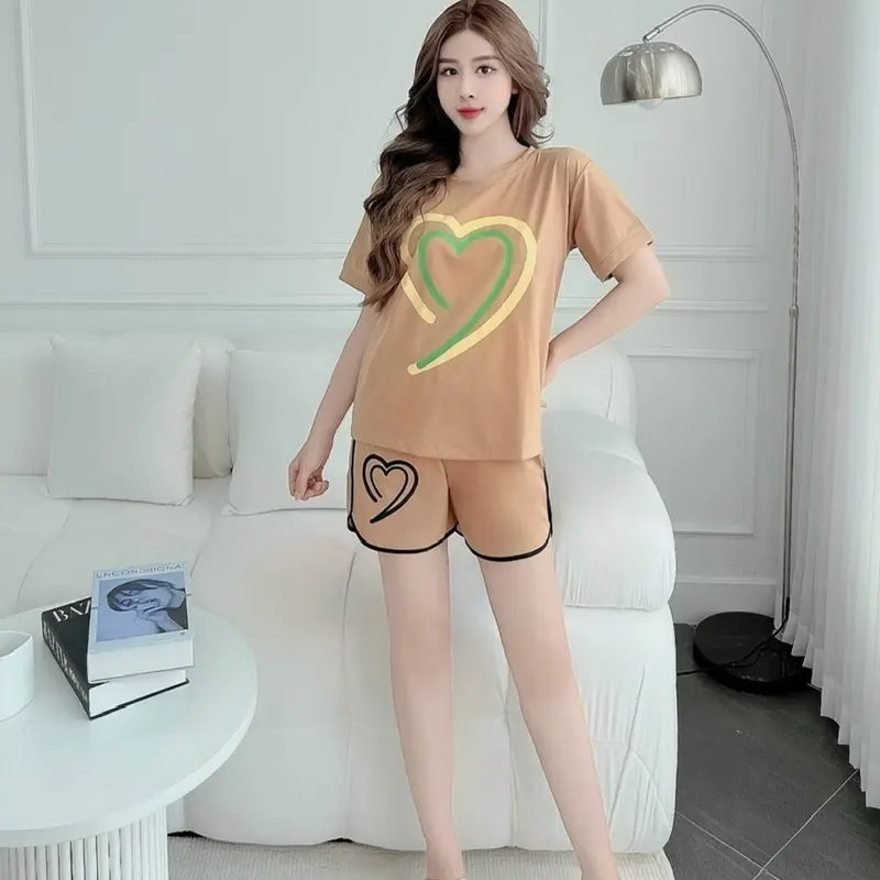 Set đồ bộ đùi nữ thun cotton co giãn áo tay ngắn cổ tròn Top Top Women Hồng 1