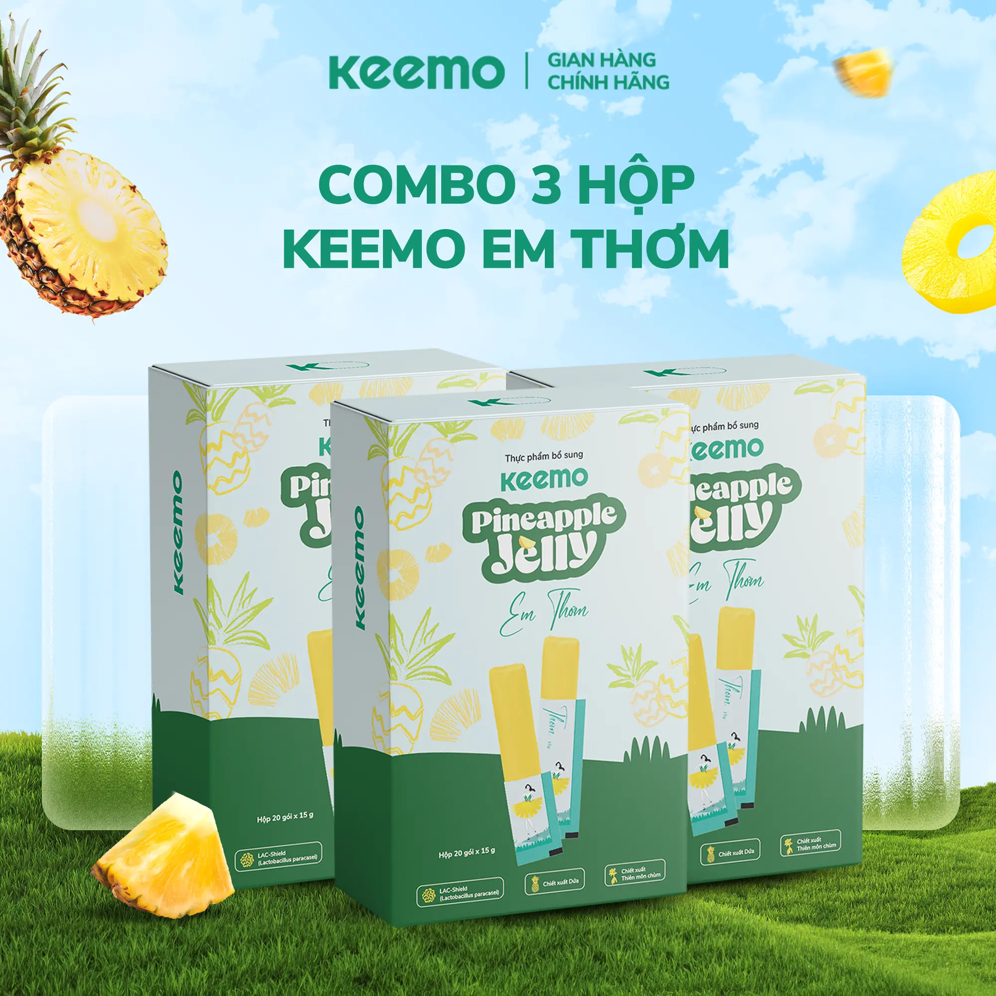 Combo 3 Hộp Thực phẩm bổ sung thạch KEEMO hỗ trợ ngăn mùi, giúp làm thơm sạch bikini 1 hộp x 20 gói