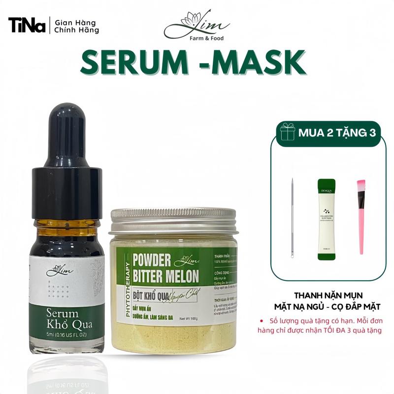 Combor 2 Món : Serum Khổ Qua - Mask Khổ Qua: Hỗ Trợ Gom Cồi Và Đều Màu Da ( Tặng 1 cọ đắp mặt, 1 thanh nặn mụn, mặt nạ ngủ) Cho Da Mụn Giảm Thâm