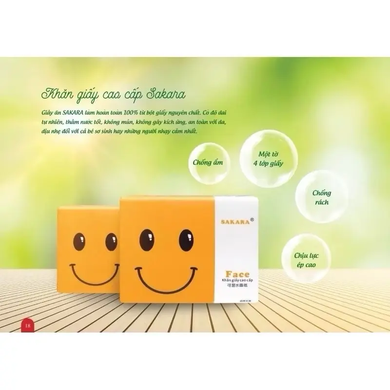￼Giấy ăn sakara mặt cười, giấy ăn rút , gấu trúc 1 tờ 4 lớp, siêu mềm, siêu mịn, hàng nhập khẩu Giấy