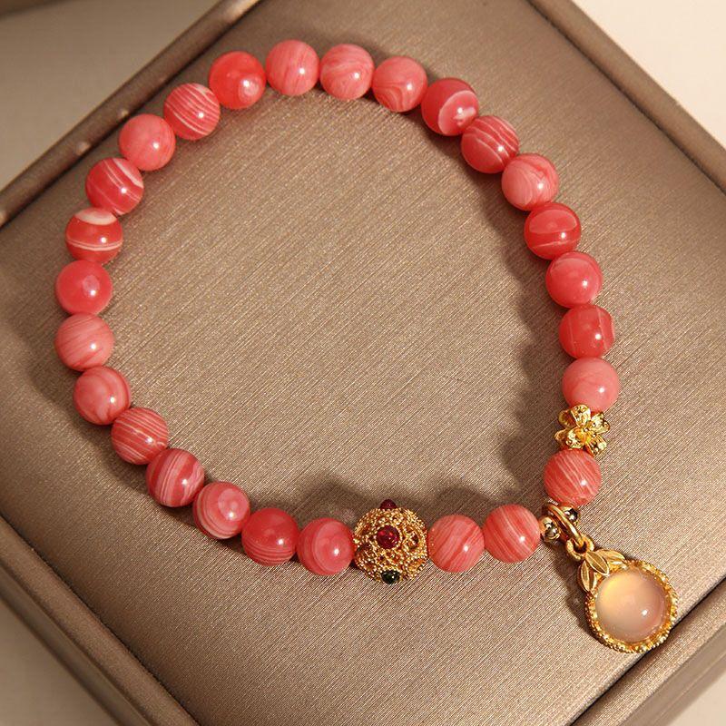 Product Introduction of Rhodochrosite Bracelet Female Ins Special-Interest Design Light Luxury High-Grade Feeling Girlfriends Net Red Opal Water Drop Pendant Bracelet bracelet  stack 6