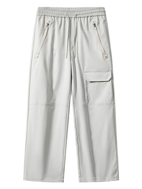 Men's Solid Zipper Fly Pants, Regular Fit Casual Comfy Straight Leg Trousers for Spring & Fall, Woven Bottoms for Men, Beige 4