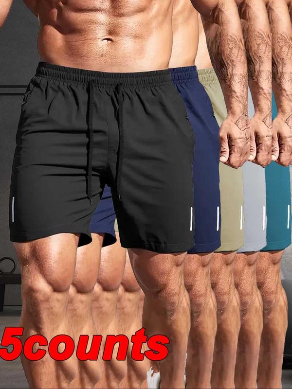 Men's Solid Color Zipper Pocket Shorts, Regular Fit Casual Comfy Breathable Quick Drying Shorts for Gym Workout Cycling Hiking Swimming, Men's Bottoms for Summer 2