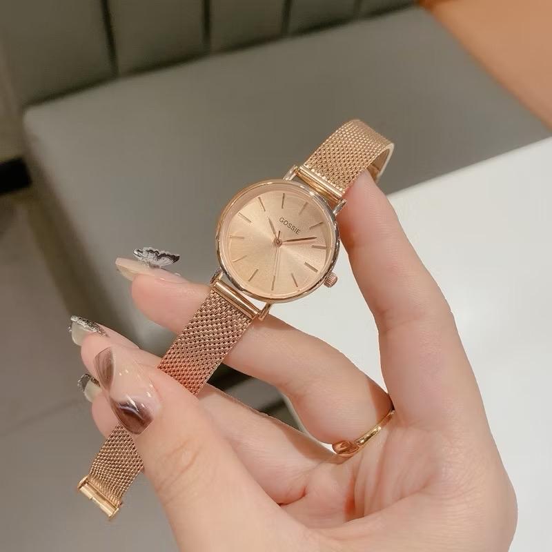 Đồng Hồ Nữ Dây Lưới Gossie Vàng Hồng Kèm P Women Watch - Chống Xước, Chống Va Đập Tốt Đeo Tay Voi Ví