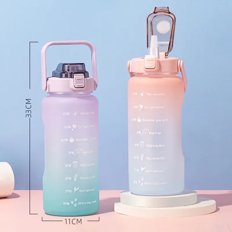 ￼Bình nước 2 lít  cute Có Vạch Báo Giờ Uống,  Bình Nước Thể Thao  Bằng Nhựa 4