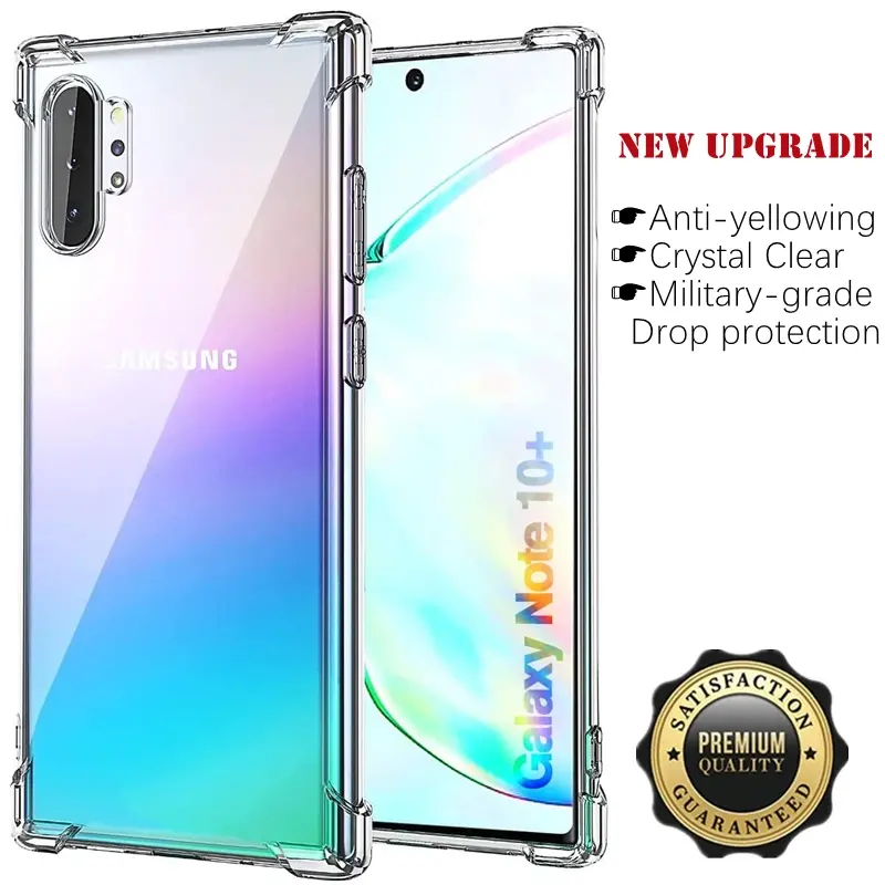 For Samsung Galaxy Note10 Plus Note10+ Note10 Pro 6.8 inch SM-N975F N976F Slim Crystal Clear Soft Silicone Jelly Case with Four Reinforced Corners Transparent Cover