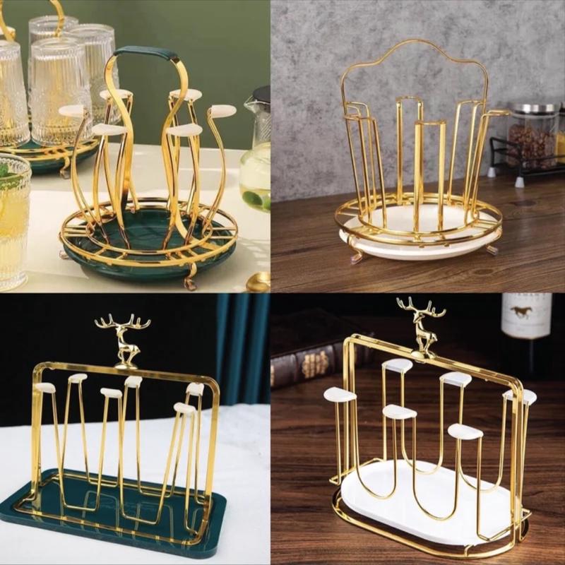  GIÁ ÚP LY KỆ ÚP CỐC ĐẦU HƯƠU MẠ VÀNG TẶNG KÈM KHAY HỨNG NƯỚC | ÚP LY DECOR PHONG CÁCH BẮC ÂU CAO CẤP Kitchen phơi sắt 