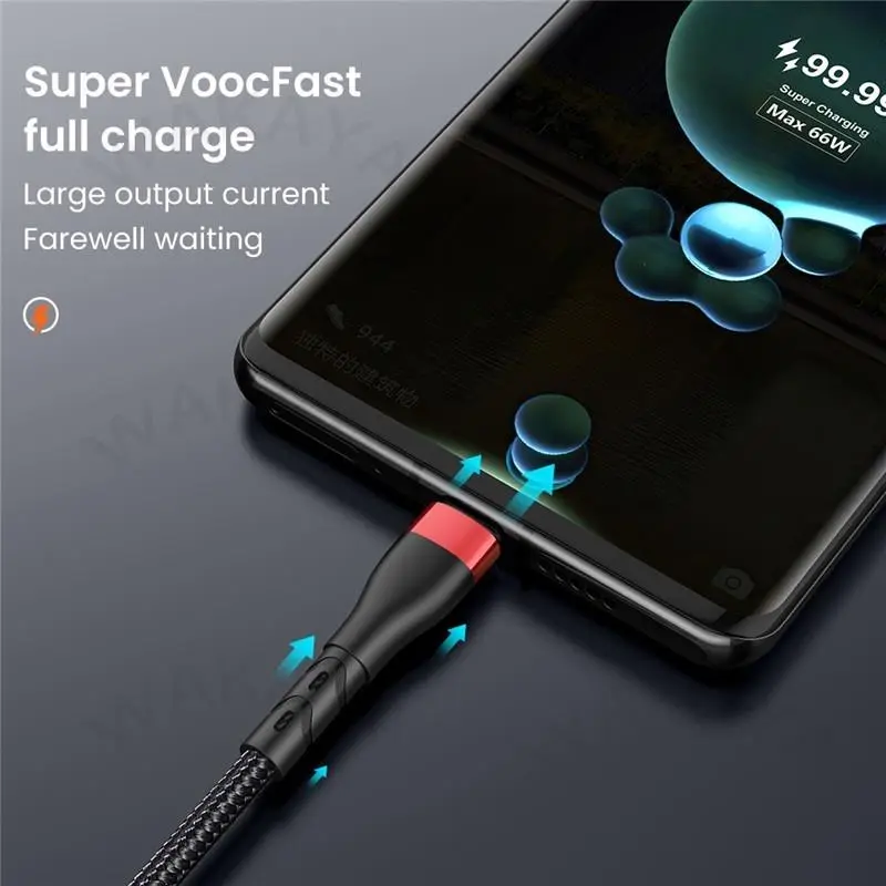 （PP-Centre）  3 in1 siêu nhanh Cáp sạc 6A với đèn báo nylon bện dòng dữ liệu cáp USB để IOS Android Loại C cho điện thoại 3