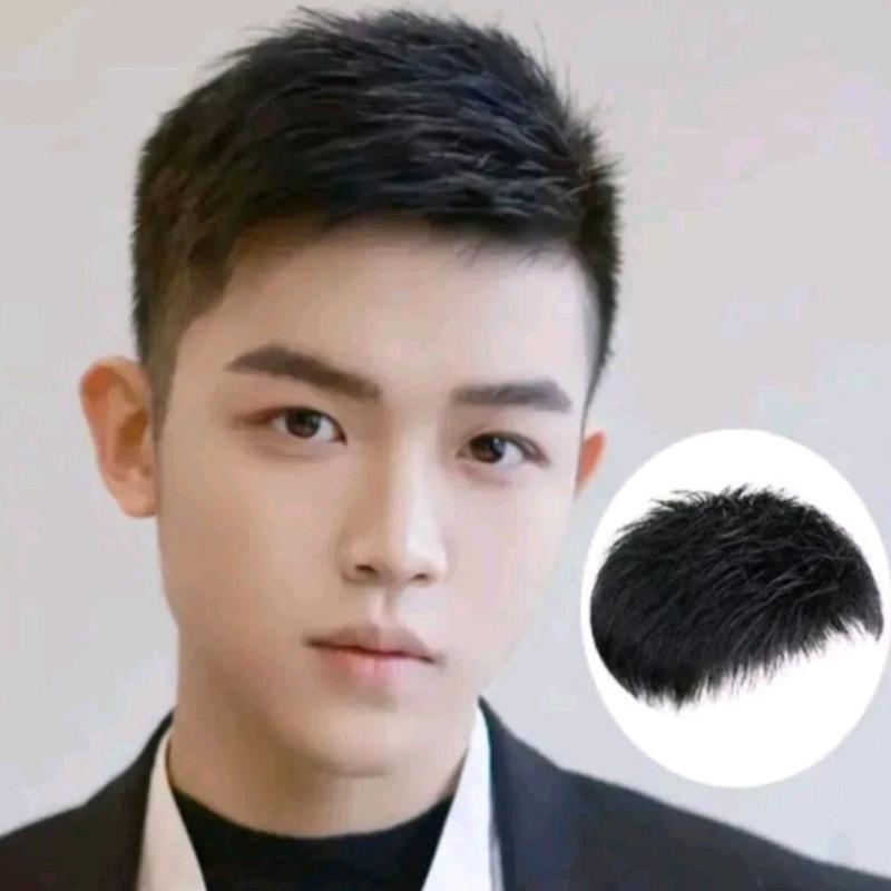 COD-Toupee Pria Rambut Pendek Warna Hitam Penutup Botak Pria Rambut Pendek Hitam Natural 7