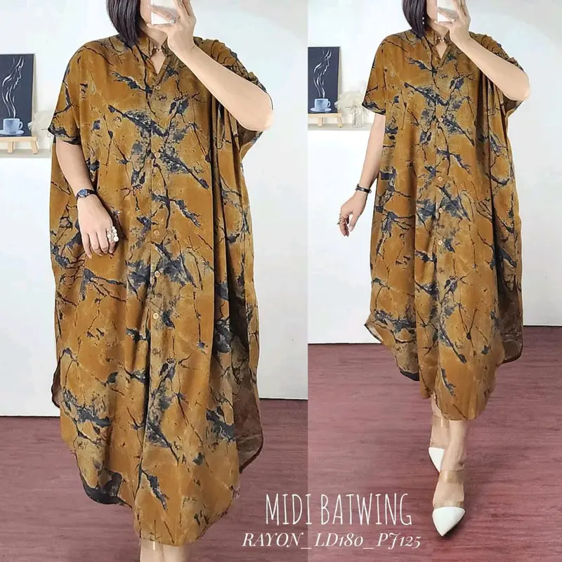 MIDI Realpec Tunik Kalong Rayon Impor Nyaman Busui Bunga Panjang - Ibu, Muslim, Gamis 6