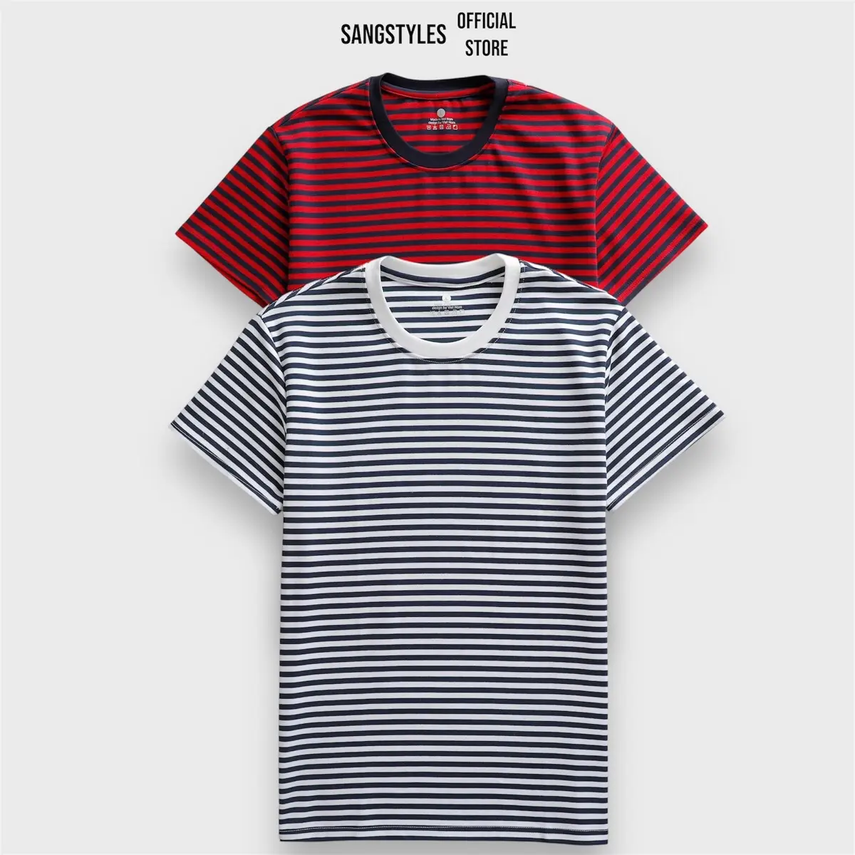 Áo Thun Cổ Tròn SangStyles Kẻ Sọc Cotton Dày Mềm Mịn Thoáng Mát Thấm Hút Mồ Hôi Tốt Menswear