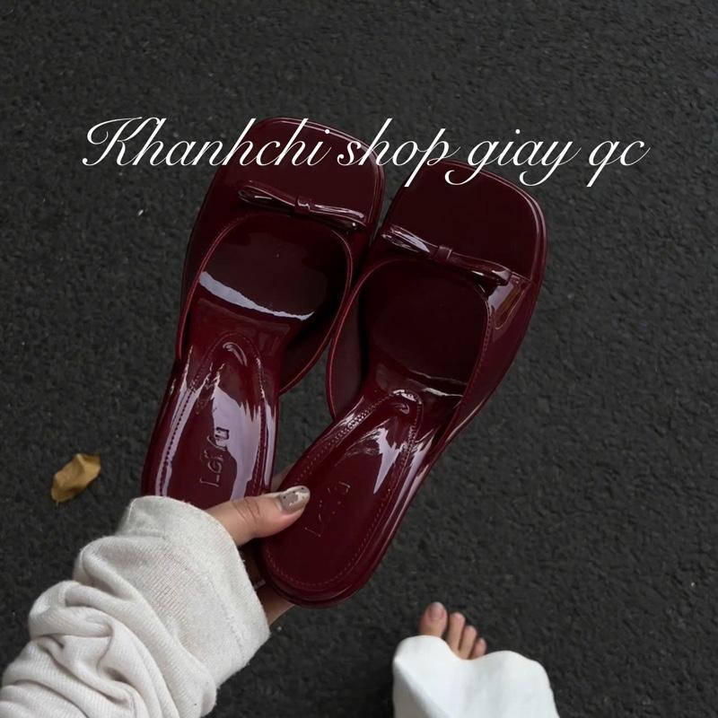 Dép gót 7p bản khuyết phối nơ sang chảnh 2