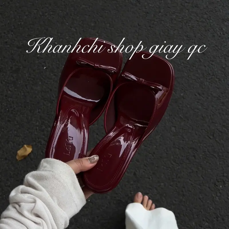Dép gót 7p bản khuyết phối nơ sang chảnh 2
