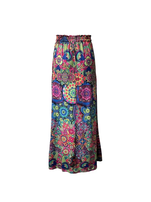 【Plus Size】 All Over Print Tie Waist Skirt, Boho Fashion Casual Pocket Design Skirt for Daily Holiday Vacation Wear, Women Plus Clothing for Summer 1
