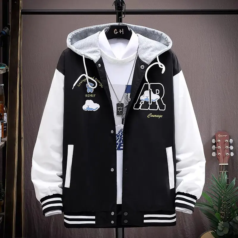 ÁO KHOÁC DÙ BOMBER HAI LỚP PHỐI NÚT BẤM NÓN NỈ IN CHỮ AR KIỂU DÁNG TRẺ TRUNG NĂNG ĐỘNG Menswear Jacket Nhung