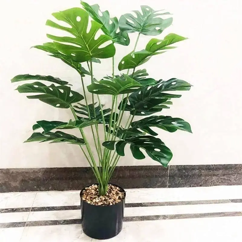 Tumbuhan Palsu, Pasu, Daun Palma Hijau dan Monstera, Sesuai untuk Hiasan Rumah, Taman dan Ruang Tamu, Bilik Tidur dan Balkoni, Gaya Tropika, Diperbuat daripada Plastik