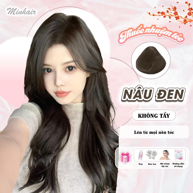 Thuốc nhuộm tóc Nâu Đen tặng kèm oxy trợ dưỡng và bao tay Đổi Màu Tóc Nam Nữ Women thuốc  đen
