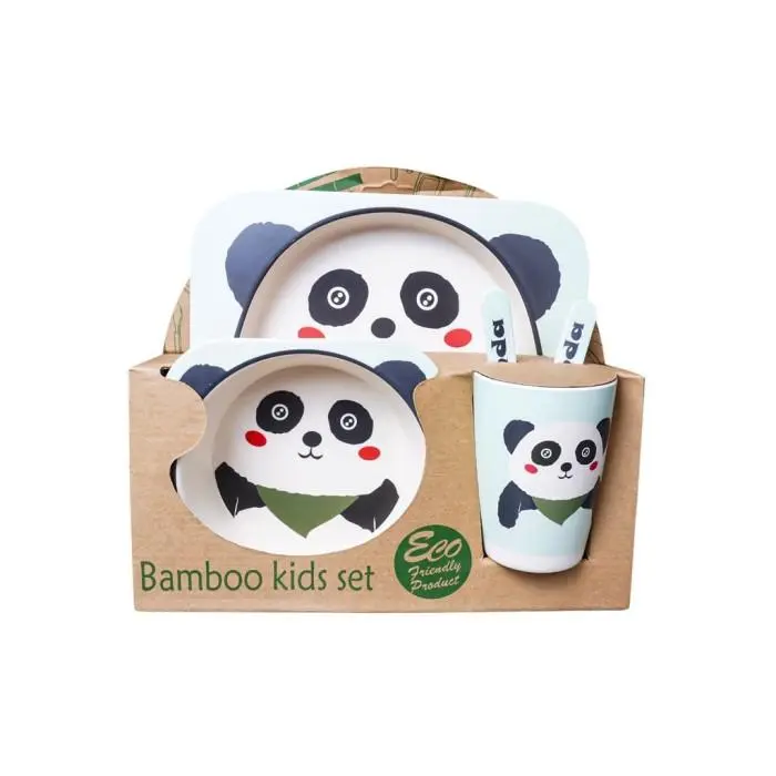 Set Alat Makan 5 in 1 Bamboo Fiber Piring Makan Anak Balita Peralatan Makan BMT005 Anak-Anak Garpu 3