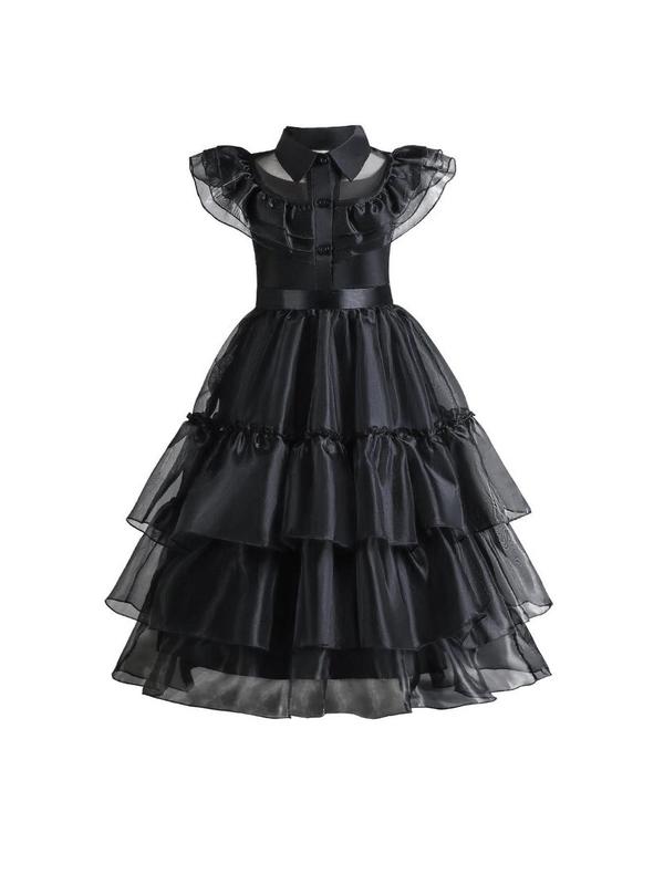 Sophisticated Black Belted Dress with Tulle Layers for Girls Sophisticated Black Belted Dress with Tulle Layers for Girls