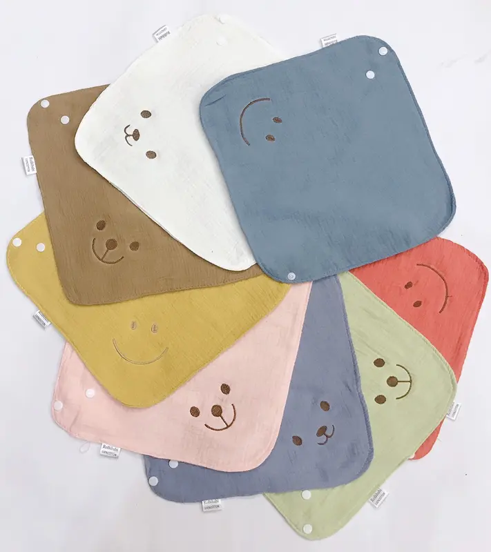 Bộ 3 yếm tam giác cho bé yêu có cúc bấm vải Muslin và Thêu hình mặt cười hoặc các con vật (chọn hình ib shop nhé) 6