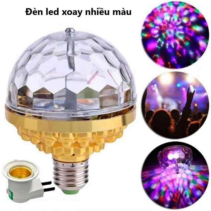 Đèn led xoay 7 màu vũ trường nháy chớp theo nhạc bay phòng sân khấu hiệu ứng 360 độ kèm đui cắm E27