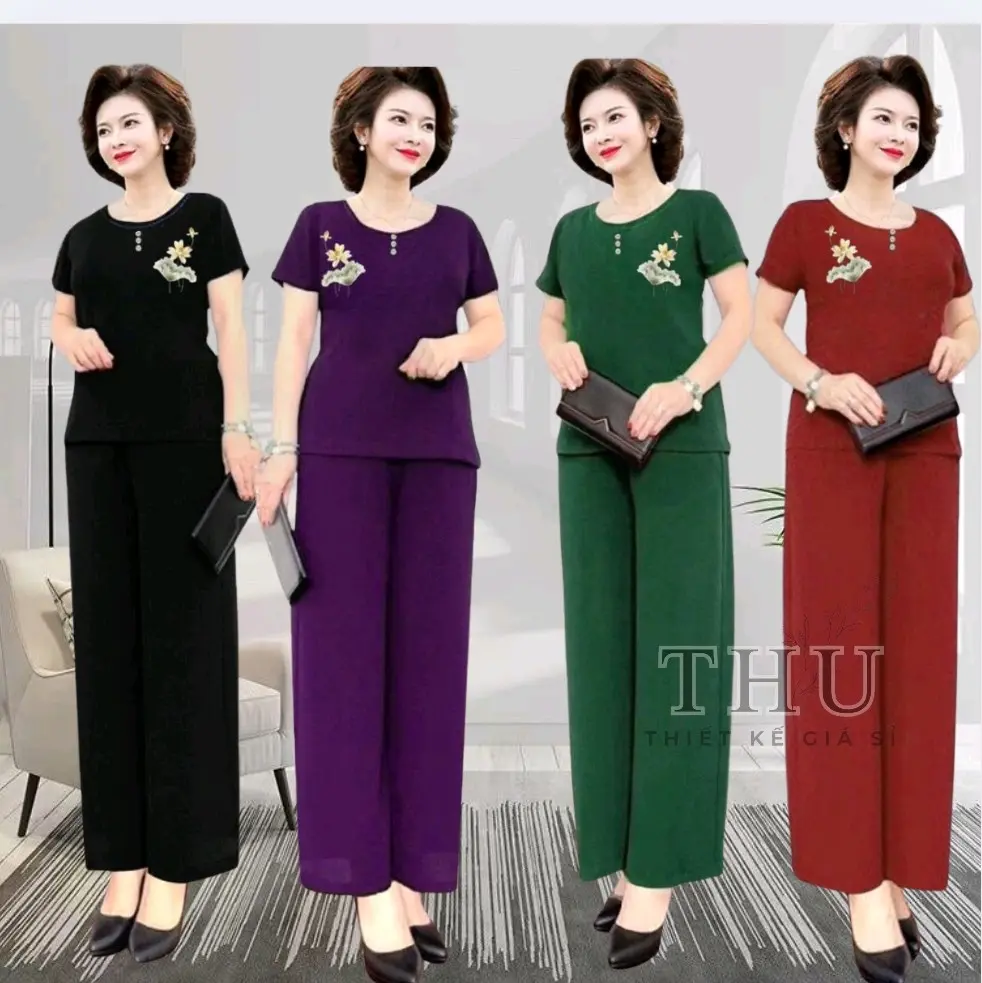 Bộ đồ trung niên cho mẹ chất vải đũi loại 1 thêu họa tiết/trơn doboinho agia dobomac nhadep
