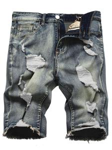 Men's Shorts, Regular Fit Casual Fashion Ripped Jeans Shorts for Daily Wear, Men's Bottoms for Summer, Cotton