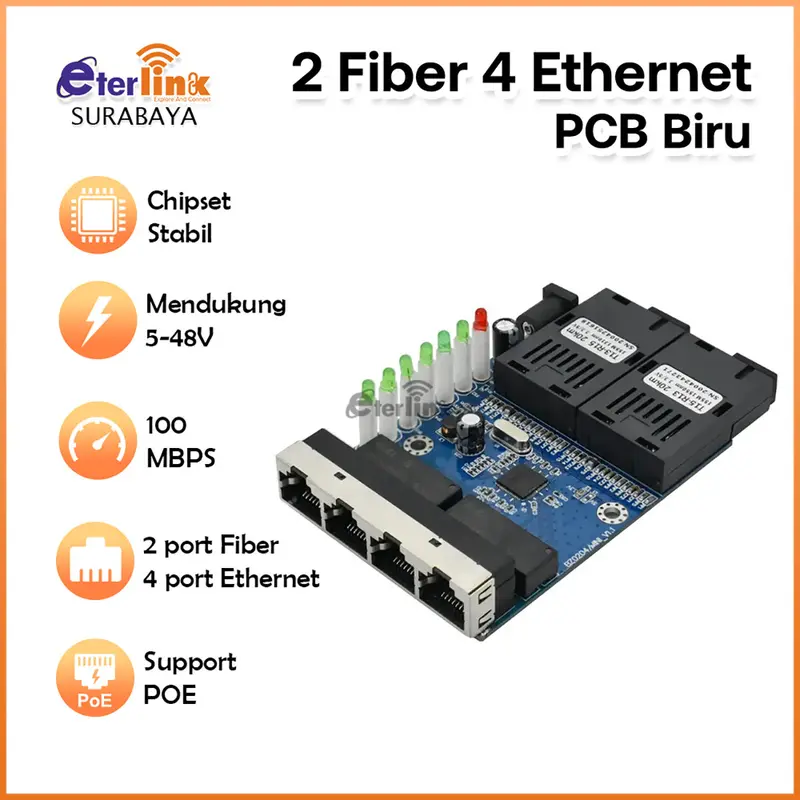Support POE PCBA 10/100M 2F4E 2 SC 4 RJ45 Ethernet  PCBA Single Mode 5V-12V input 0