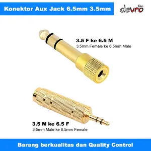 Headphone Jack - Konektor Aux Jack 6.5mm ke 3.5mm - Headphone Jack Adapter 3.5mm (1/8) to 6.5mm (1/4) Stereo - PJ1652 Gold Male