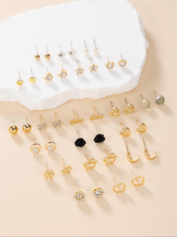 Cute Flower & Heart & Rhinestone Decor Earrings Set, Fashion Jewelry for Party, Daily Clothing Decor, Trendy All-match & Exquisite Jewelry for Birthday Gift 2
