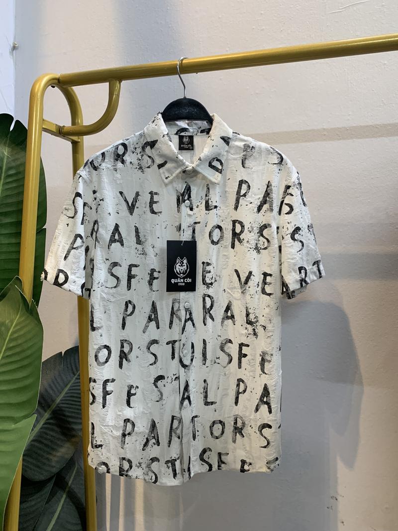 Product Introduction of Áo sơ mi cộc tay cotton wat họa tiết chữ cái  AT- 76 a( Quân còi 1988 ) Menswear Nam Cổ Tròn 21