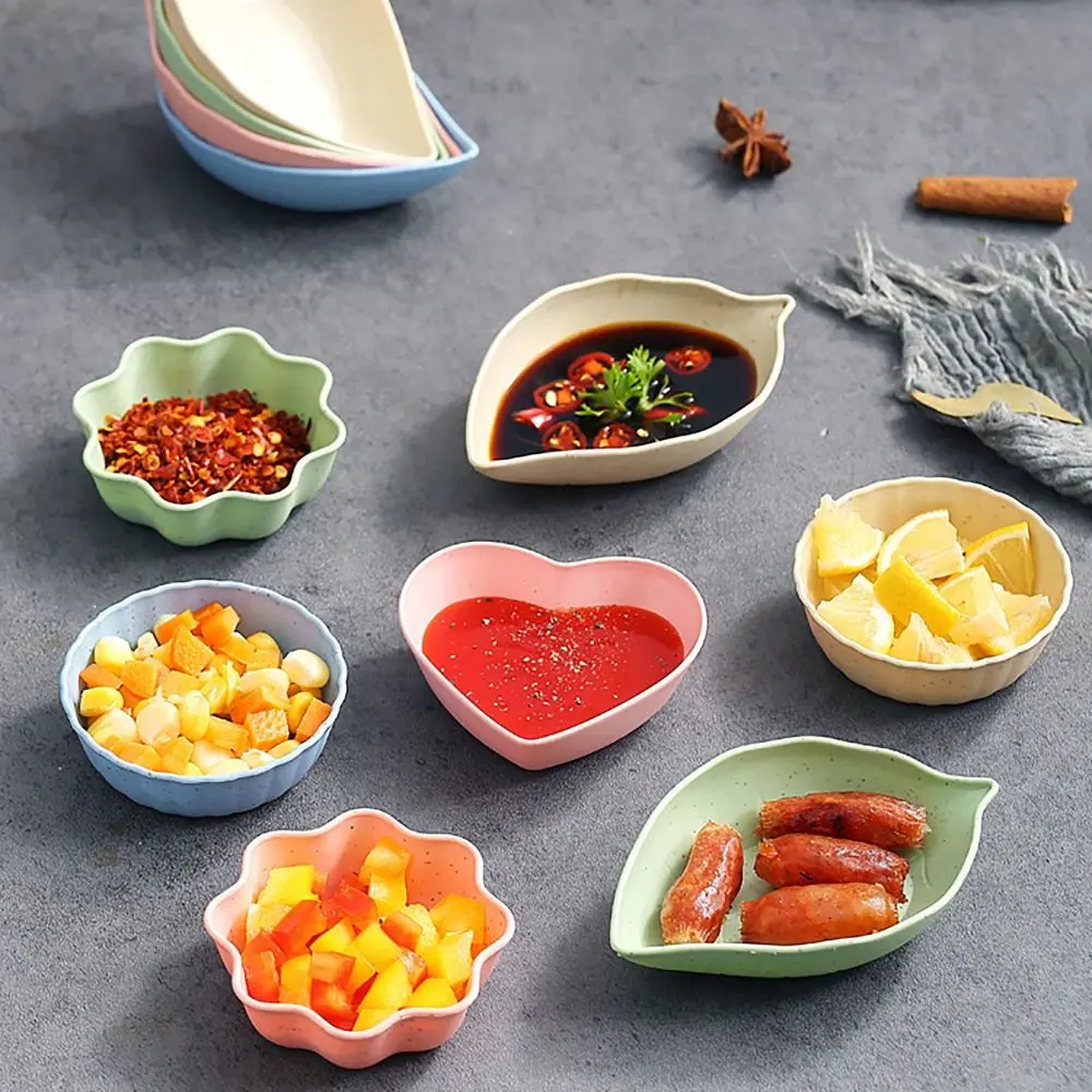 Durable Wheat Straw Seasoning Dish Kitchen Utensils Tableware Sauce Vinegar Bowl Leaf Round Shape Snack Plate Kitchen