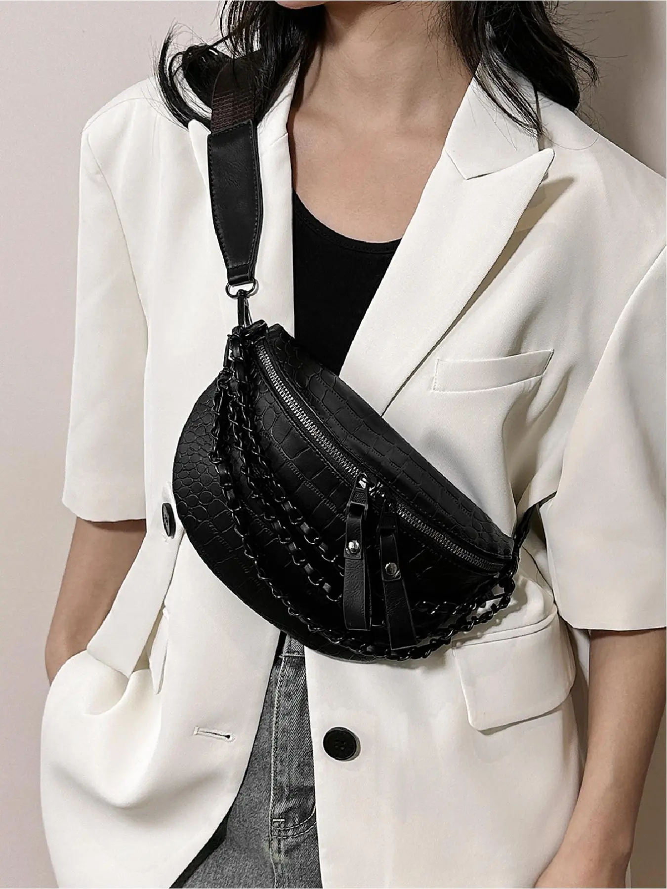 Women's Fashionable Letter Label Decorated Fanny Pack, Casual PU Leather Zipper Belt Bag for Daily Used, Trendy Versatile High-quality Daily Commuting Bag