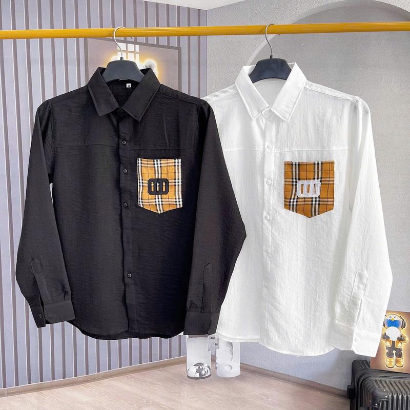 Áo Sơ Mi Nam Tay Dài  màu trắng Vải Đũi phối túi Dày Dặn Form Đứng Boy Phố ST MEN STORE Menswear Shirt Có Cổ ...không.4 navy blue ... hàn quốđ