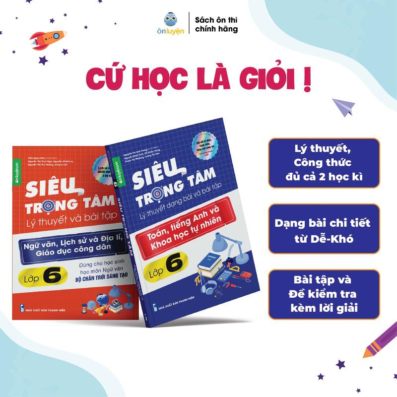 Lớp 6 (Bộ Chân Trời )- Combo 2 Sách Siêu trọng tâm TOÁN, TIẾNG ANH, KHTN và Văn, Khoa học xã hội lớp 6-Nhà sách Ôn luyện